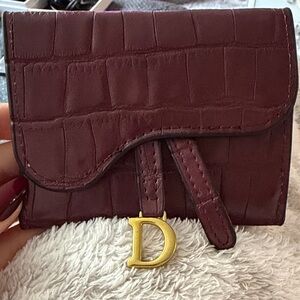 Burgundy Croc-Embossed Wallet with Gold Accent